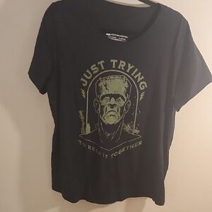 Black Frankenstein Monster 'Just Trying' Graphic T-Shirt